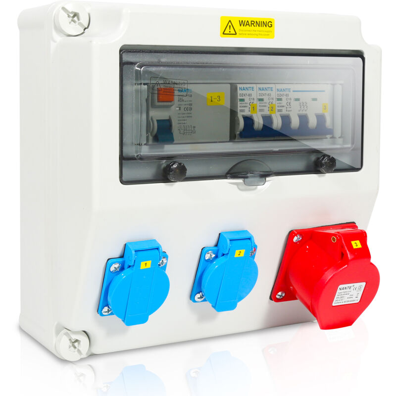 Randaco Coffret De Chantier distributeur de courant mural avec disjoncteur et FI, répartiteur électrique 1X16A 2x230V MIT LS + FI