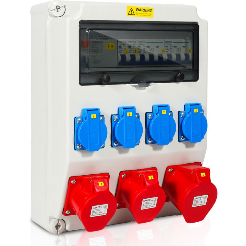Coffret De Chantier distributeur de courant mural avec disjoncteur et fi, répartiteur électrique 1X32A 2X16A 4x230V mit ls + fi - Randaco