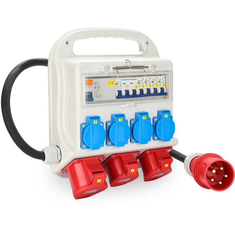 VINGO Coffret de Chantier Monophase Repartiteur de Courant Mural Coffret Electrique de Chantier 2x400V-16A 1x400V-32A 4x230V Schuko(RCCB)