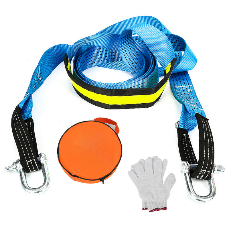 Randaco - Hengda Corde de Remorquage Voiture. Sangle de Remorquage Auto 5M 8T avec 2 manilles. Gants Antidérapants et Sac Rangement.