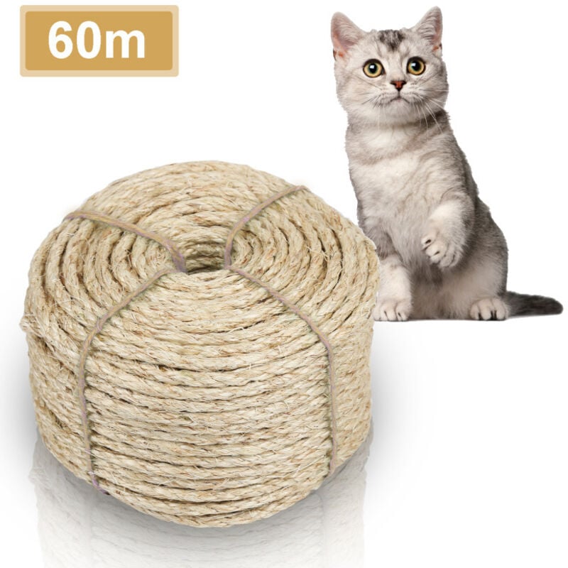 Einfeben Corde en Sisal Naturelle pour de Chat Scratch Pilier Arbres à Chat Décoration de Bricolage de Jardin et Maison 6000x0.8cm