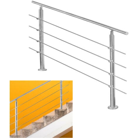 HENGDA Randaco Corrimano Acciaio Inox 100x4.2x106.5cm ,4 traverse,Ringhiera con kit di installazione,Passamano per Interni o Esterni