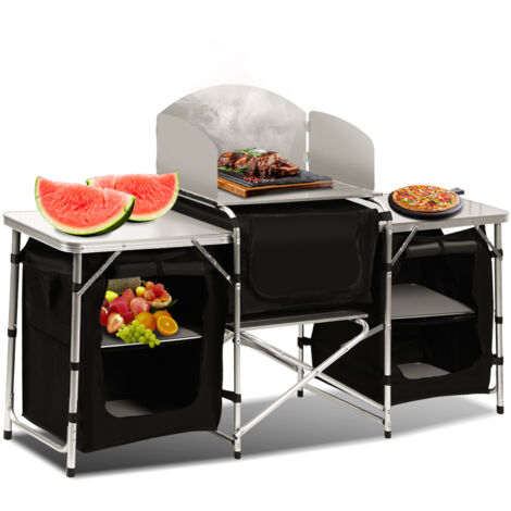 Randaco Cuisine de camping 3 compartiments - meuble de rangement cuisine, meuble camping, equipement camping - noir