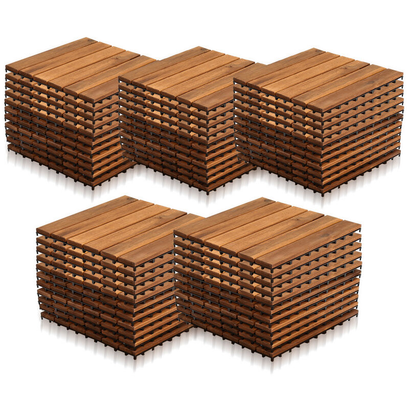 Vingo - Dalles terrasse caillebotis Lot de 55 pcs, Surface Max. 5 m²- emboîtables Carreaux bois d'acacia teinté Brun - marron