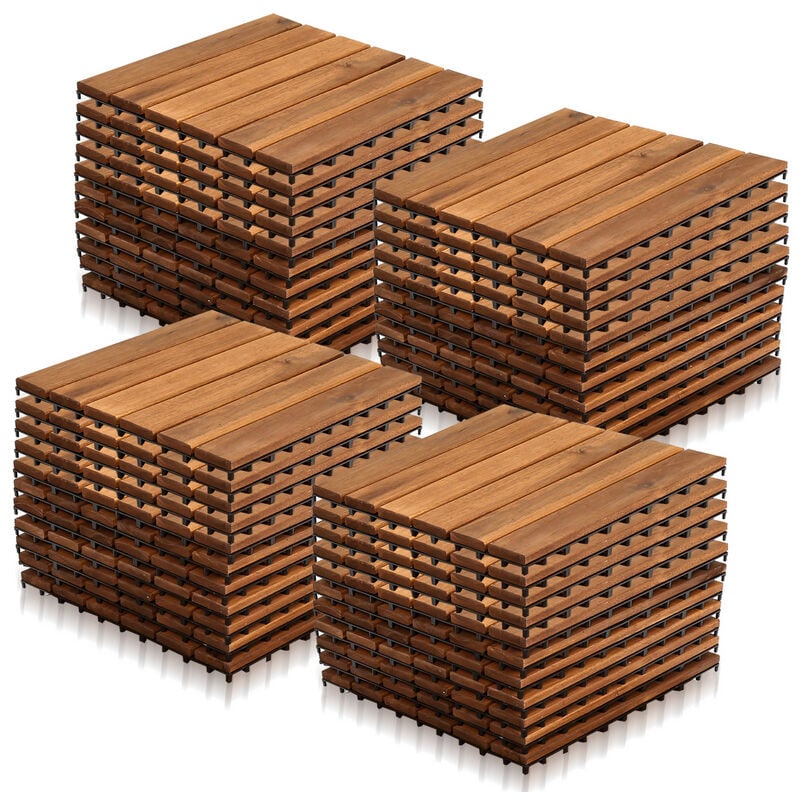 Dalles terrasse caillebotis Lot de 44 pcs, Surface Max. 4 m²- emboîtables Carreaux bois d'acacia teinté Brun - marron - Vingo
