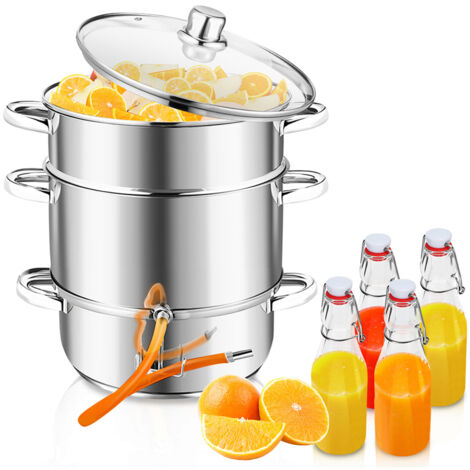 Randaco Dampfentsafter 8 L aus Edelstahl inkl. 4 Bügelflaschen – Entsafter für Obst & Gemüse, Ø 26 cm, spülmaschinengeeignet, für alle Herdarten inkl. Induktion