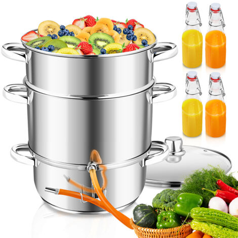 Randaco Dampfentsafter 8 L aus Edelstahl inkl. 4 Bügelflaschen – Entsafter für Obst & Gemüse, Ø 26 cm, spülmaschinengeeignet, für alle Herdarten inkl. Induktion