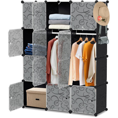Randaco DIY Kleiderschrank Regalsystem Schuhregal 12 Würfel Garderobe aus Kunststoff, 140x105x35cm Schwarz und weiß