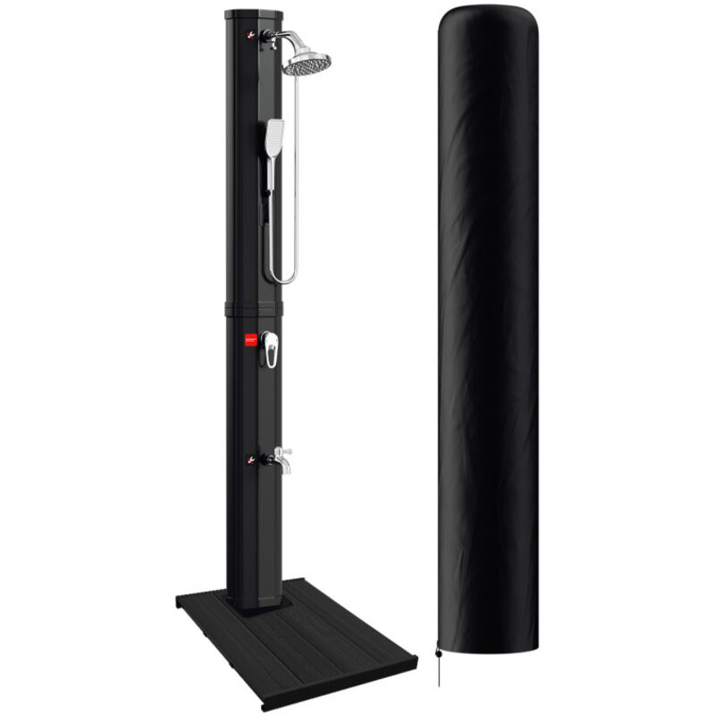 Swanew Douche extérieure de luxe pour piscine, voyage et camping 60L (Avec couvercle de protection, avec douchette, noir) avec Elément de sol en pvc