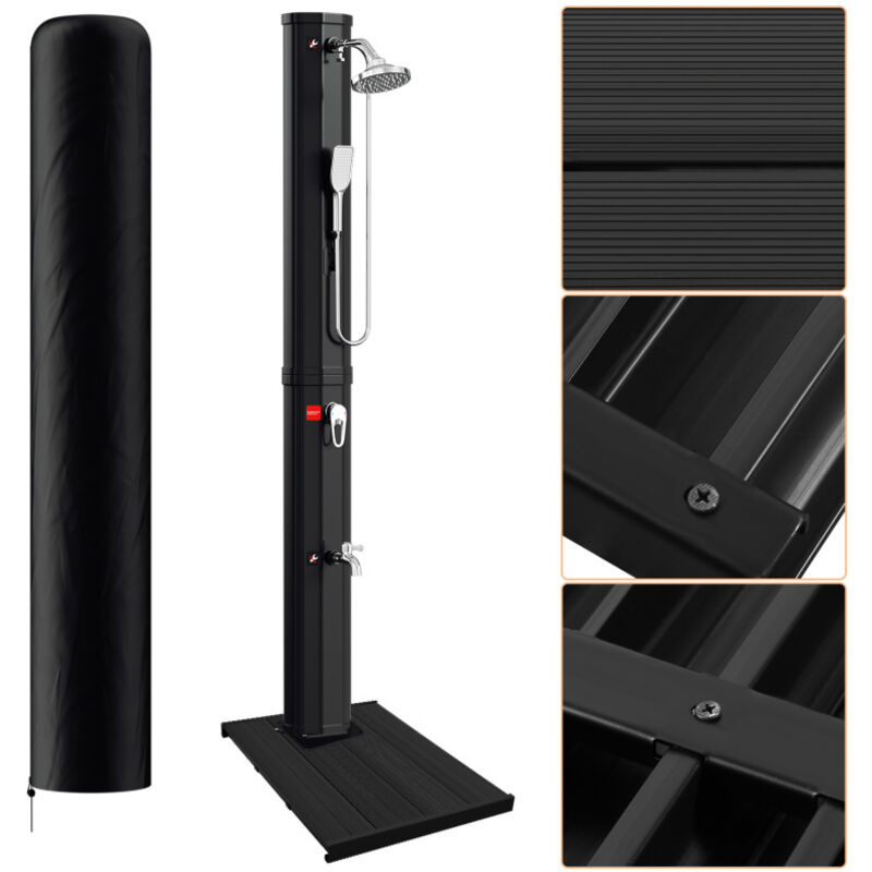 Swanew Douche solaire avec chauffage, pompe à pied 40L (avec couvercle de protection, avec douchette) avec Elément de sol en pvc