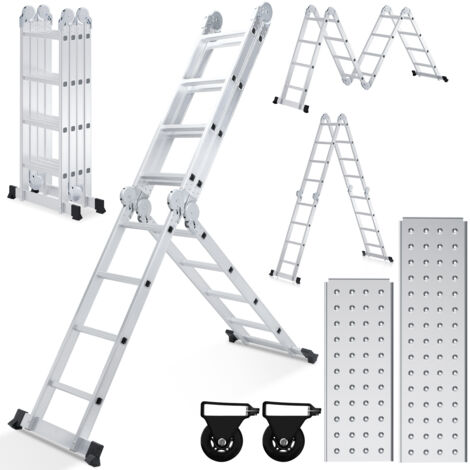 Randaco Échelle Pliant Échelle télescopique Multifonction4.7m 6 en 1 Pliable en Aluminium  4x4 Marches Résistante à 150kg