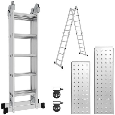 Randaco Echelle pliante articulée 4x5 marches, echafaudage multifonction, ecarteur de mur, escabeau, 2 plaques plateforme de travail