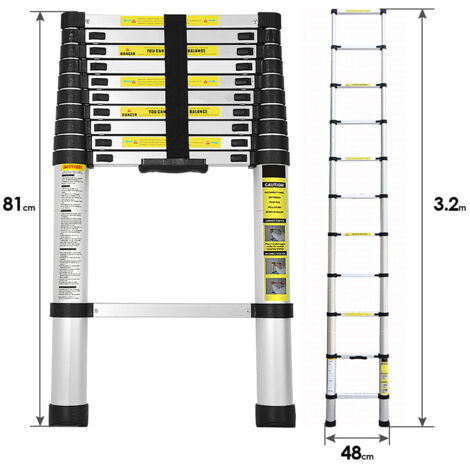 Randaco Echelle Télescopique 3,2M Echelle Multifonctionnelle Aluminium Echelle Simple Echelle Polyvalente Echelle Extensible Echelle à crinoline 150KG