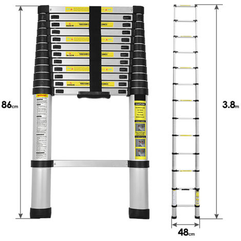 Randaco Echelle Télescopique 3.8M Echelle Multifonctionnelle Aluminium Echelle Simple Echelle Polyvalente Echelle Extensible Escabeau en de haute qualité 150KG