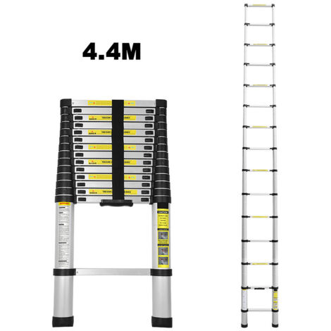 Randaco Echelle Télescopique 4,4M Silber Échelle pliante télescopique pliable extensible Échelle droite simple charge max. 150 kg