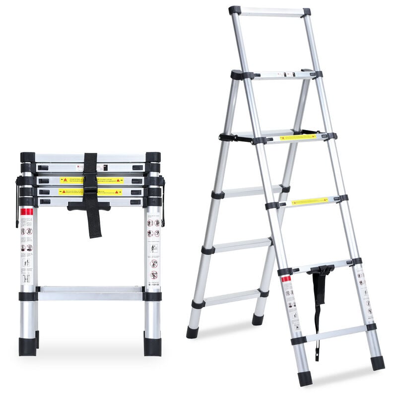 Echelle Télescopique jusqu'à 150 kg Escabeau stable en aluminium Multi-Fonction 1.4m+1.7m