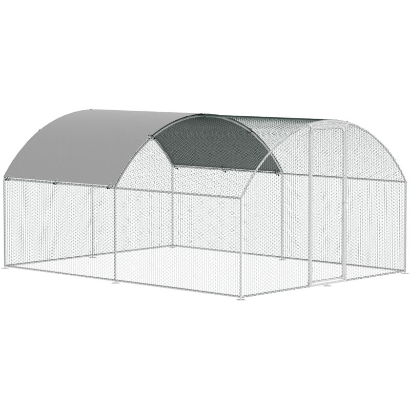 Randaco Enclos poulailler Acier galvanisé avec parc grillagé avec serrure espace couvert Poulailler pour petits animaux 3 x 4 x 2 m 12m²dôme