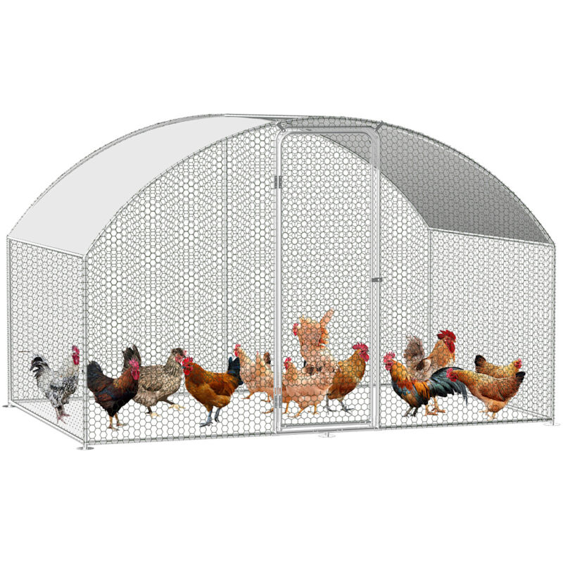 Randaco Enclos poulailler Acier galvanisé avec parc grillagé avec serrure espace couvert Poulailler pour petits animaux 3 x 2 x 2 m 6m²dôme