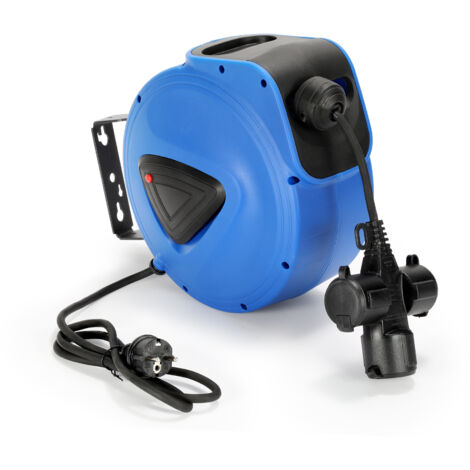 Randaco Enrouleur automatique de câble 20m + 1.5m Enrouleur de câble IP44 pivotant à 180° Trous individuels Protection contre la surchauffe Fiche à contact de protection
