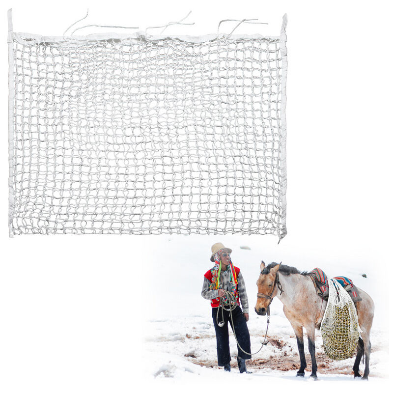 Hengda Filet à Foin 160 x 100 cm Mailles pour Cheval Pour une alimentation prolongée . Blanc