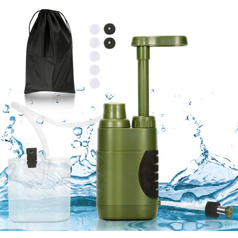 Randaco Filtre à Eau Extérieur Filtre à Eau Portable Système,Purificateur D'eau Survie,3000 ML,Personnelle Filtre - Armée verte