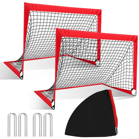 Randaco Fußballtor Faltbares 2er Set, Tragbares Fußballnetz Mini Fußball Tor für Kinder 120 x 90 x 90 cm - Rot