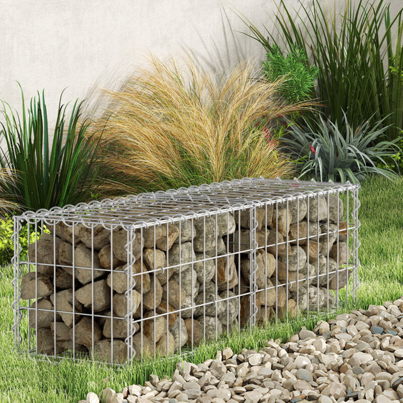 Randaco Gabion Gabions en pierre 100x30x30cm Lot de 2 Paniers en pierre galvanisés à chaud avec 8 crochets pour mur en gabions et brise-vue