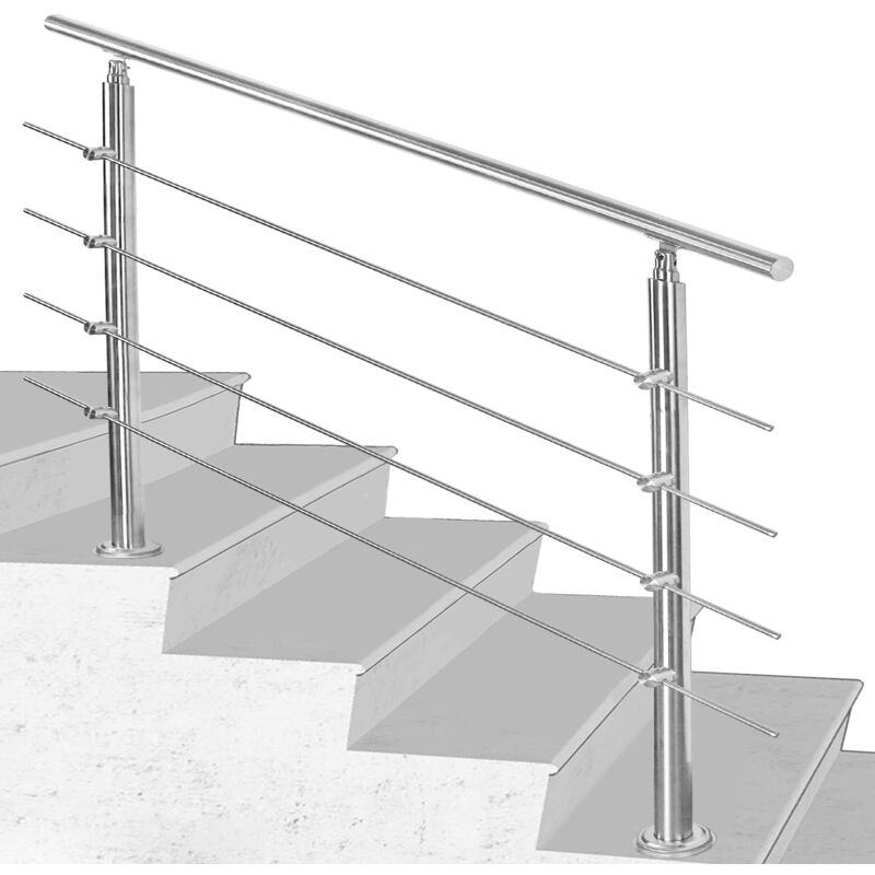 Rampe d'escalier Garde-corps de porte fenêtre acier inoxydable main courante balustrade 160 cm 4 crossbars - Randaco