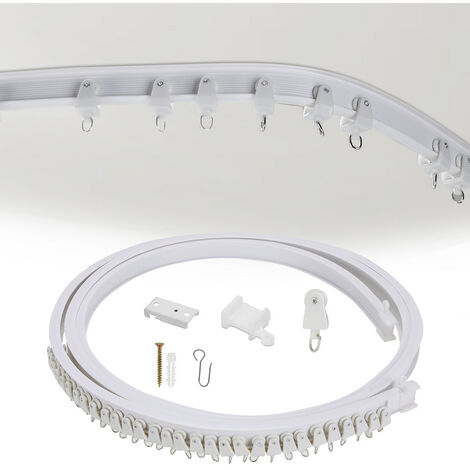 Randaco Gardinenschiene Biegbar Flexibel Vorhangschiene + 30 Rollen Haken Side Clamping,3M - weiß
