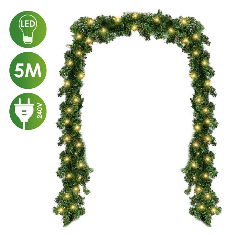 Ghirlanda di Natale artificiale da 500 cm Ghirlanda led verde Abete Ivy Decorazione natalizia ideale, per camera da letto Porta parete Finestra Scale