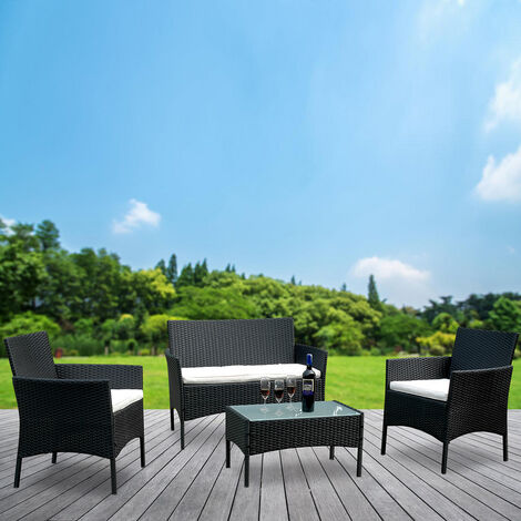 Randaco Groupe de sièges Noir Meubles de jardin Canapé de jardin Outdoor extensible Table de jardin - Noir