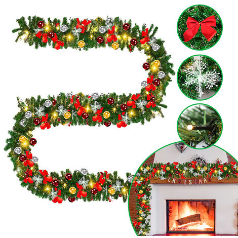 Randaco Guirlande de Noël, Guirlande Sapin 5m, avec LED Lumières , Pommes pin Baies rouges, Guirlande artificielle Décoration de Noël l'intérieur et l'extérieur (100 lumineuse) - vert