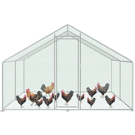 Randaco Hühnerstall Hühnerhaus Dach Geflügelstall Verzinkter Stahlrahmen mit PE 3 x 2 x 2 m - Silber