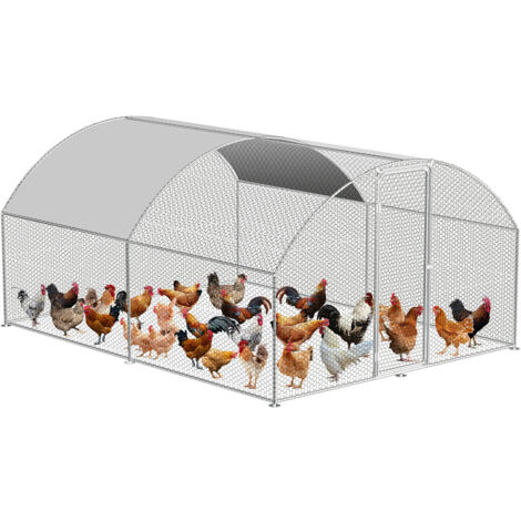 Randaco Hühnerstall Outdoor großer Hühnerhaus Dach Freilaufgehege Geflügelstall mit PE Verzinkter Stahlrahmen und abschließbare Tür 3 x 4 x 2 m Kuppel
