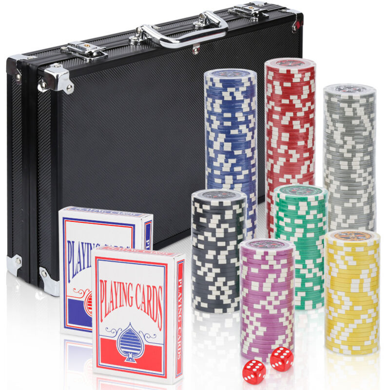 EINFEBEN Jetons de poker 300 jetons lasers 2 jeux de cartes,5 dés-Malette de Poker Aluminium Noir