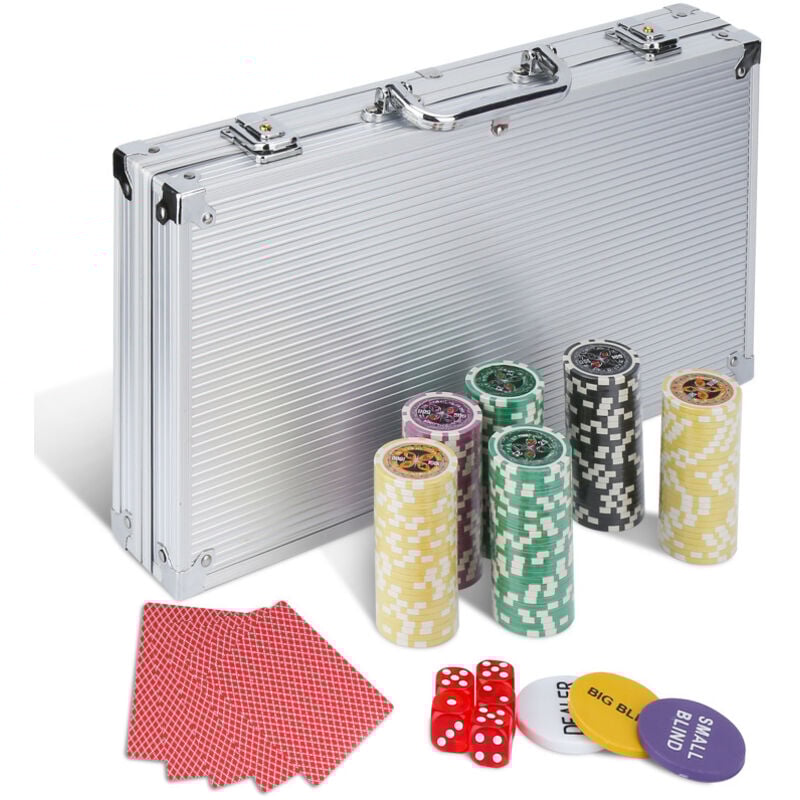 Randaco - einfeben Jetons de poker 300 jetons lasers 2 jeux de cartes,5 dés-Malette de Poker Aluminium Argent