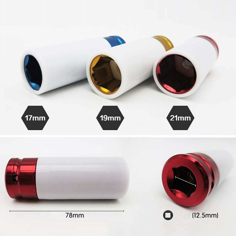 Jeu de clés à douilles avec douilles de protection, écrou de jante en aluminium 3 pièces Écrous de clé à chocs, 17/19/21 mm - Randaco