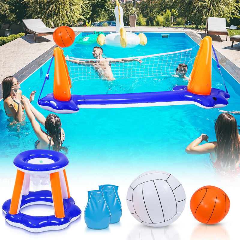 Jouets de piscine ensemble de volley-ball de piscine flottant amusement d'été de basket-ball gonflable - bleu - Einfeben