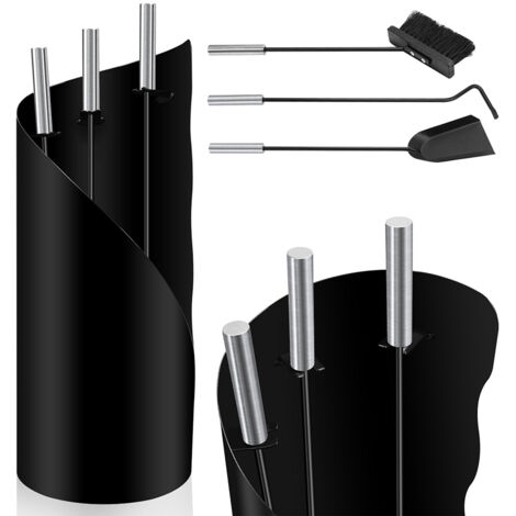 Randaco Juego de limpieza de chimeneas de acero inoxidable de 4 piezas con gancho, pala para cenizas, cepillo para chimeneas y soporte de 50 cm.