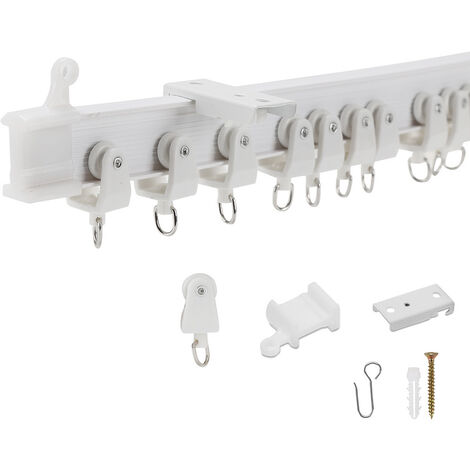 Randaco Kit de Rail de Rideau Plafond Pliable, 5M Rail de Rideau Flexible avec 40 Crochet pour Maison Chambre Fenêtre Salle de bain Bureau - blanc