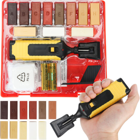 Randaco Kit de réparation stratifié 17 pièces. Kit de réparation de la cire pour les surfaces en bois et les carreaux, kit de réparation de bois.