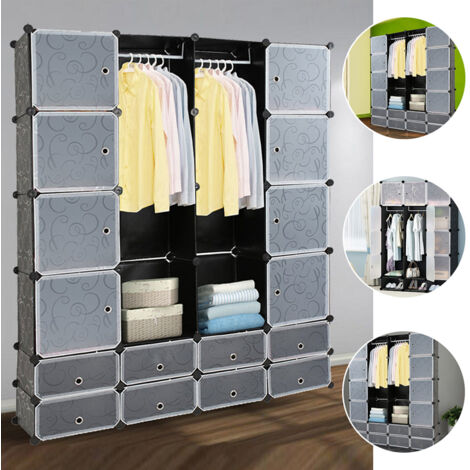 Randaco Kleiderschrank Kleiderschränke 16 Würfel Schwarz Regal Kunststoff DIY Aktenregal Kinderregal Badregal Bücherregal