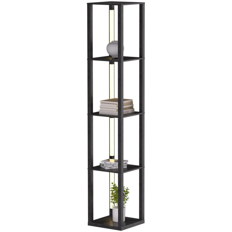 Randaco Lampadaire Etagere, 4 Etagères de Stockage en Bois, Lampe avec LED, Lampe Salon sur Pied pour Chambre, Étudier, Burea Decoration 220V,Noir