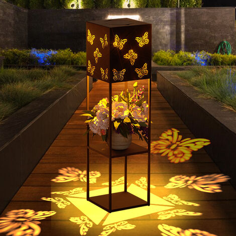 Randaco Lampe solaire à LED Lanterne solaire Papillon Luminaires IP65 décoratives de jardin Lampe 2 étages Porte-fleurs Luminaires de chemin - Bronze