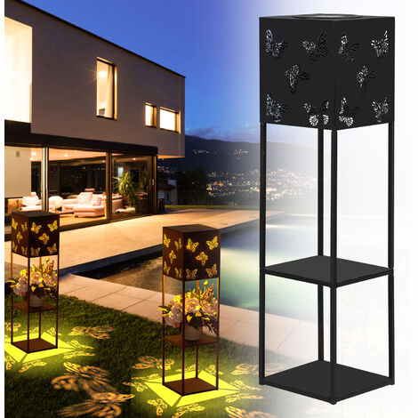 Randaco Lampe solaire à LED Lanterne solaire Papillon Luminaires IP65 décoratives de jardin Lampe 2 étages Porte-fleurs Luminaires de chemin - Bronze