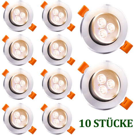 Randaco LED Einbauleuchte 3W schwenkbar Deckenstrahler 85mm für Küche Bad Wohnzimmer Warmweiß 3200K 10 Stück