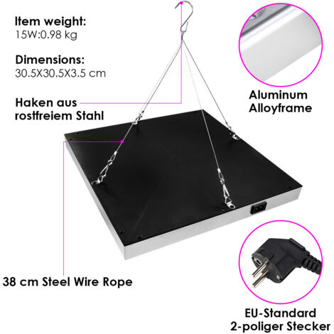 Randaco LED Pflanzenlampe Garten- & Gewächshaus-Zubehör 15W Pflanzenleuchte 225 LEDs Red Blau Vollspektrum für Gewächshaus, Garten, Blumen & Indoor Grow