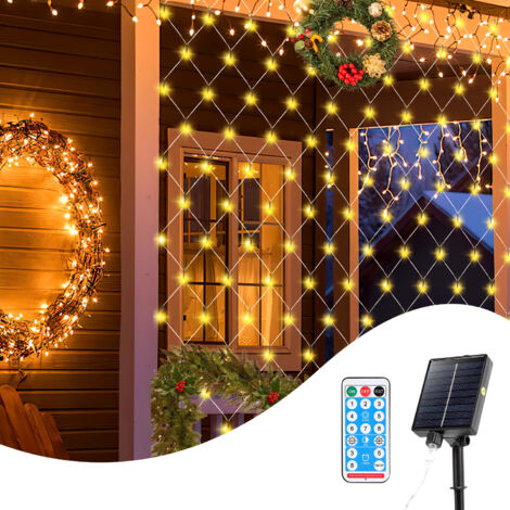 Randaco LED Solar Lichternetz 2x2M Warmweiß Lichterkette Weihnachtsbeleuchtung Lichtervorhang Innen Außen Deko 8 Modi IP44