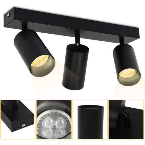 Randaco LED Spotleuchte schwenkbar Schwarz Retro GU10 Deckenlampe Flur Schlafzimmer Spot 3x GU10 Fassung