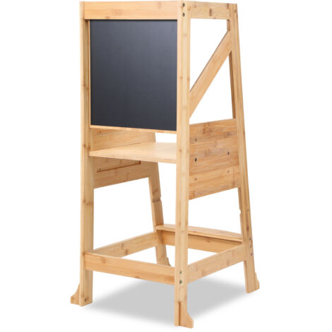 Randaco Lernturm Kinder, 2-in-1 Montessori-Trittschemel, 2 Höhenverstellungen, Belastbarkeit 70 kg (Original Holzfarbe)